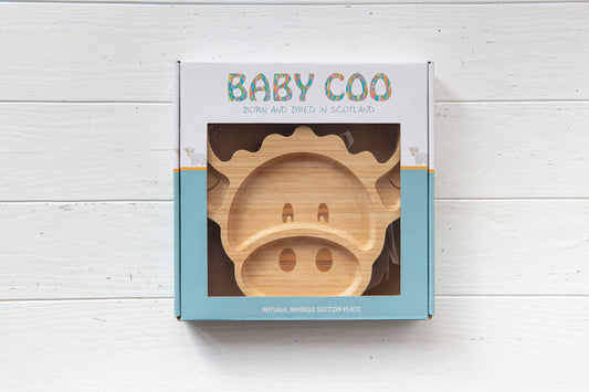 Baby Coo  - Highland Cow Bamboo Suction Plate & Gift Box