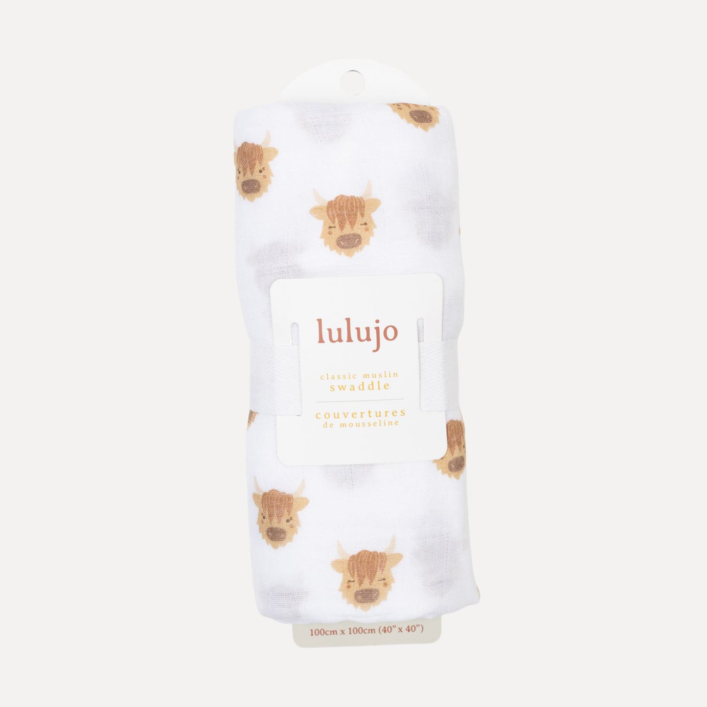 Lulujo Cotton Swaddle – Scottish Highland Cows – 47×47″
